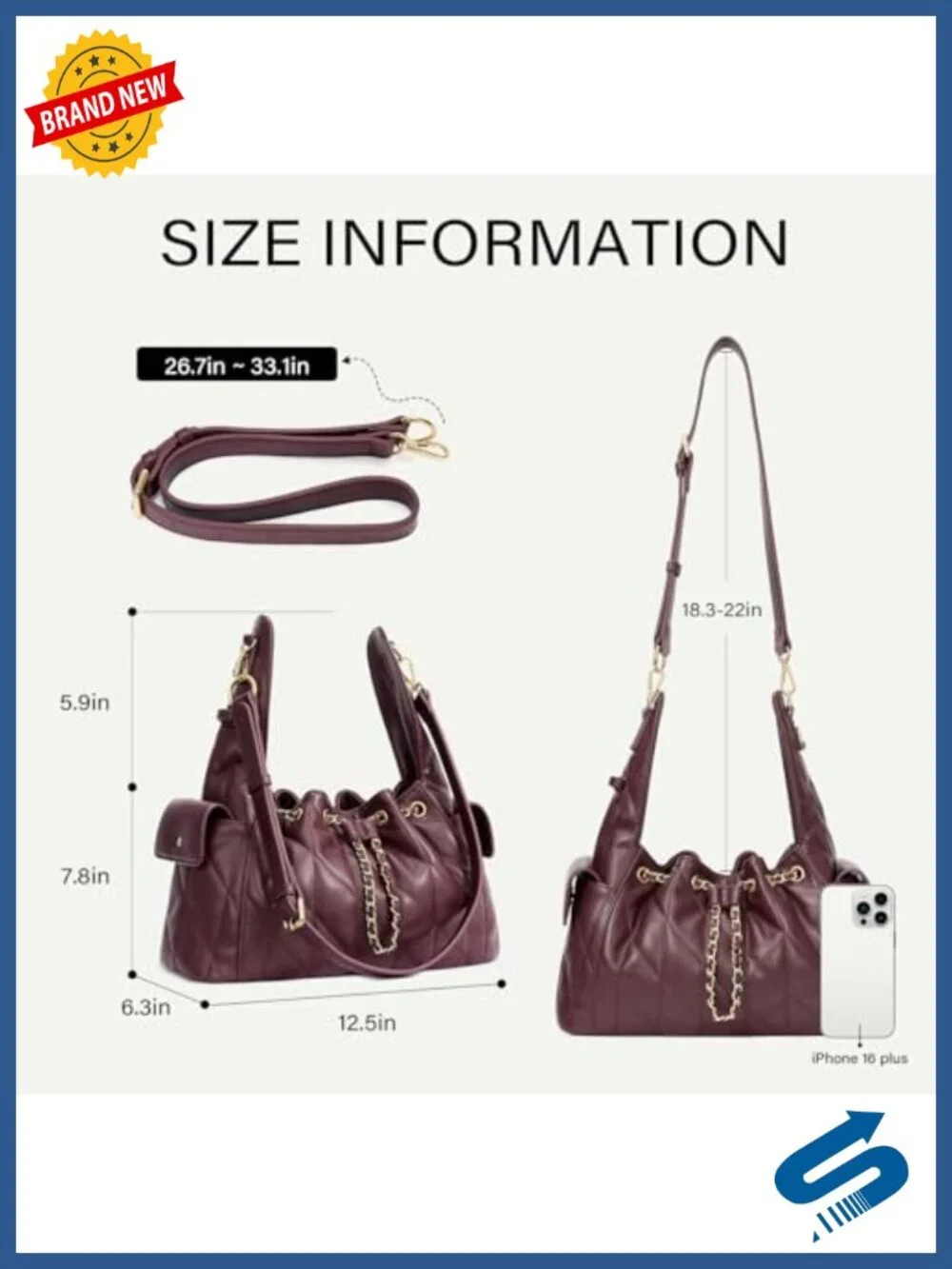 Quilted Vegan Leather Hobo Handbag with Adjustable Strap